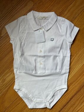 Mayoral White Collar Polo Bodysuit with Navy Logo